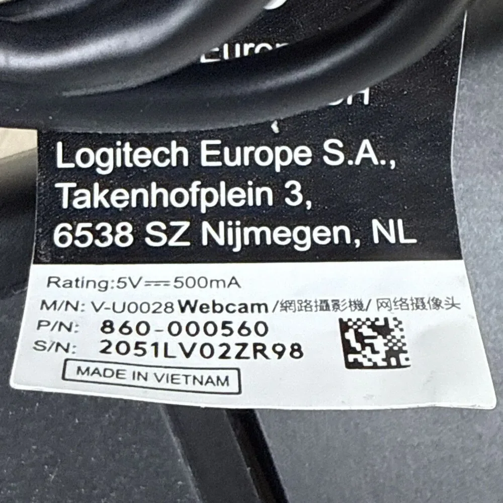 Logitech Webcam C920 HD 1080p USB V-U0028 Black Tested